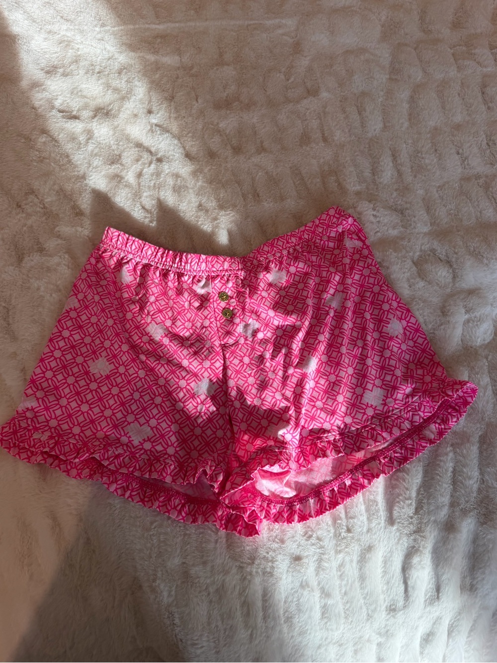 Lilly Pulitzer Pink & White Geometric Ruffle Shorts